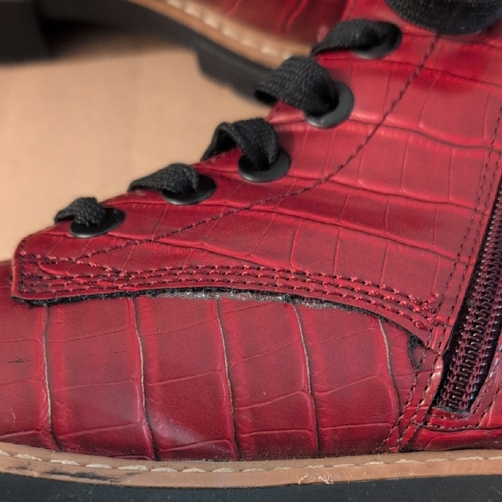 Sun + Stone Maroon Croc-Embossed Combat Boots - Picture 11 of 12